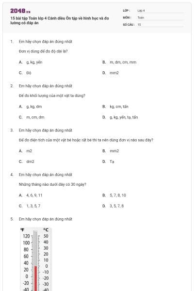 15 bài tập Toán lớp 4 Cánh diều Ôn tập về hình học và đo lường có đáp án