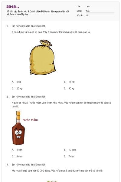 15 bài tập Toán lớp 4 Cánh diều Bài toán liên quan đến rút về đơn vị có đáp án