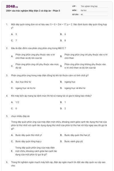 200+ câu trắc nghiệm Máy điện 2 có đáp án - Phần 5