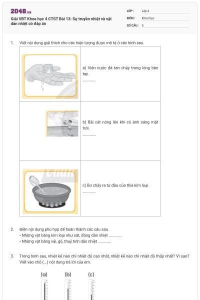 Giải VBT Khoa học 4 CTST Bài 13: Sự truyền nhiệt và vật dẫn nhiệt có đáp án