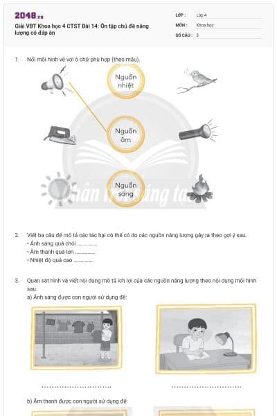 Giải VBT Khoa học 4 CTST Bài 14: Ôn tập chủ đề năng lượng có đáp án