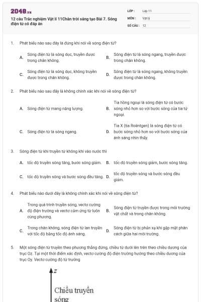 12 câu Trắc nghiệm Vật lí 11Chân trời sáng tạo Bài 7. Sóng điện từ có đáp án