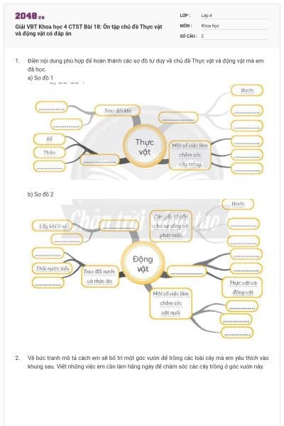 Giải VBT Khoa học 4 CTST  Bài 18: Ôn tập chủ đề Thực vật và động vật có đáp án