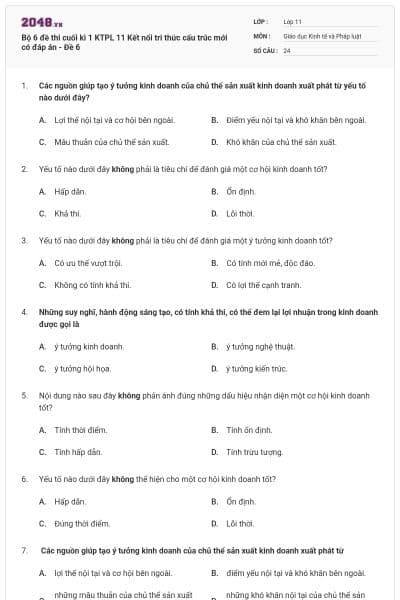 Bộ 6 đề thi cuối kì 1 KTPL 11 Kết nối tri thức cấu trúc mới có đáp án - Đề 6