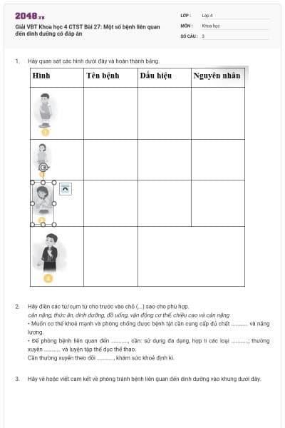 Giải VBT Khoa học 4 CTST Bài 27: Một số bệnh liên quan đến dinh dưỡng có đáp án