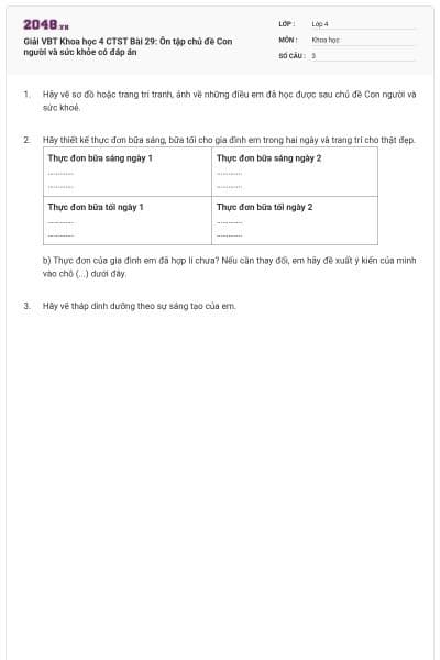 Giải VBT Khoa học 4 CTST Bài 29: Ôn tập chủ đề Con người và sức khỏe có đáp án
