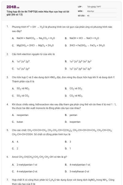 Tổng hợp đề ôn thi THPTQG môn Hóa Học cực hay có lời giải (Đề số 13)