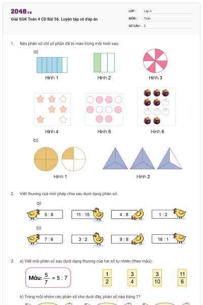 Giải SGK Toán 4 CD Bài 56. Luyện tập có đáp án