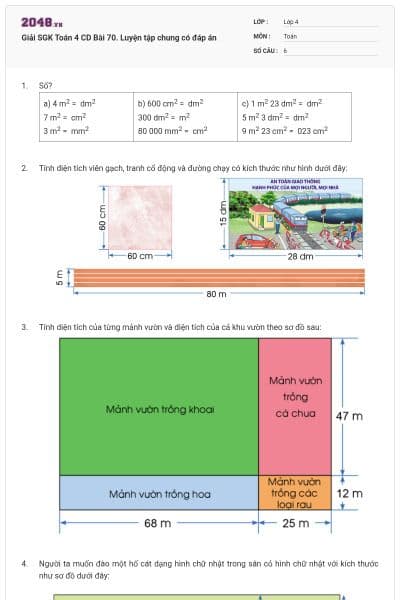 Giải SGK Toán 4 CD Bài 70. Luyện tập chung có đáp án