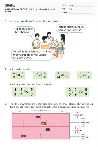 Giải SGK Toán 4 CD Bài 71. Em ôn lại những gì đã học có đáp án