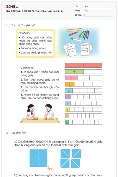 Giải SGK Toán 4 CD Bài 72. Em vui học toán có đáp án