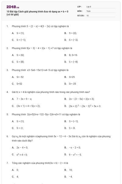 10 Bài tập Cách giải phương trình đưa về dạng ax + b = 0 (có lời giải)