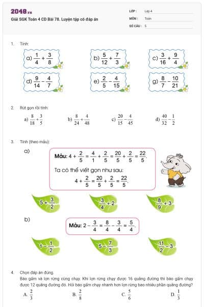 Giải SGK Toán 4 CD Bài 78. Luyện tập có đáp án