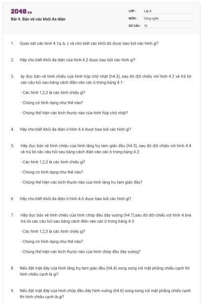 Bài 4. Bản vẽ các khối đa diện