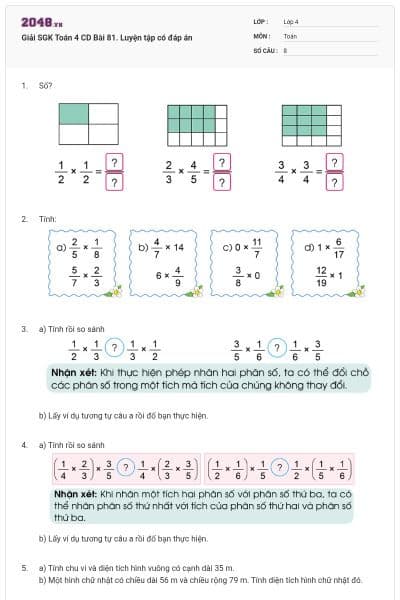 Giải SGK Toán 4 CD Bài 81. Luyện tập có đáp án