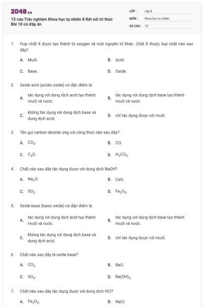 15 câu Trắc nghiệm Khoa học tự nhiên 8 Kết nối tri thức Bài 10 có đáp án