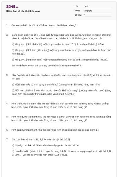 Bài 6. Bản vẽ các khối tròn xoay