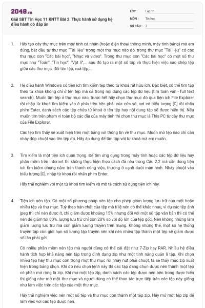 Giải SBT Tin Học 11 KNTT Bài 2. Thực hành sử dụng hệ điều hành có đáp án