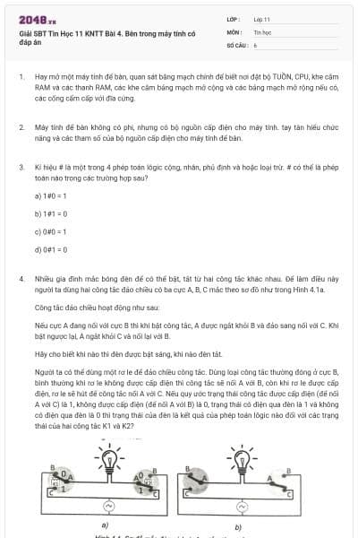 Giải SBT Tin Học 11 KNTT Bài 4. Bên trong máy tính có đáp án
