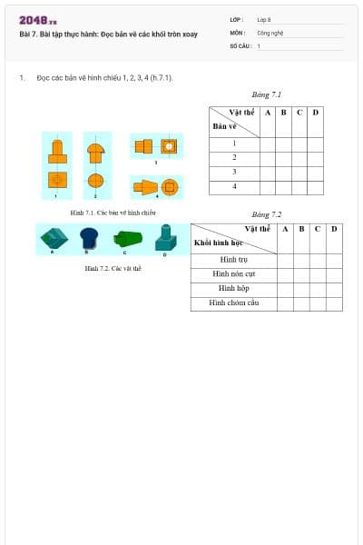 Bài 7. Bài tập thực hành: Đọc bản vẽ các khối tròn xoay