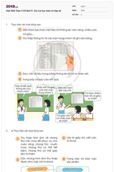 Giải SGK Toán 4 CD Bài 91. Em vui học toán có đáp án