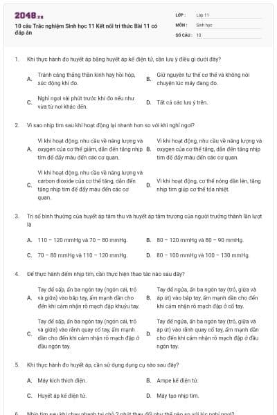 10 câu Trắc nghiệm Sinh học 11 Kết nối tri thức Bài 11 có đáp án