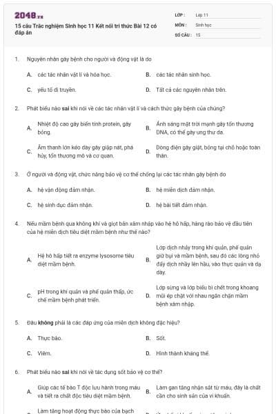15 câu Trắc nghiệm Sinh học 11 Kết nối tri thức Bài 12 có đáp án