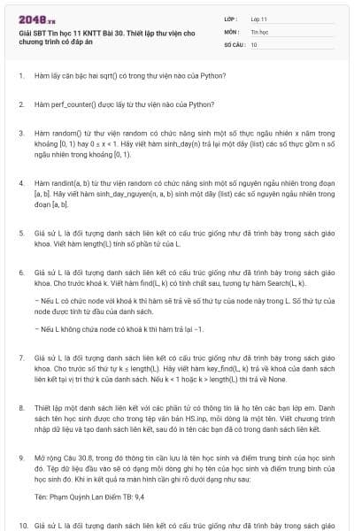 Giải SBT Tin học 11 KNTT Bài 30. Thiết lập thư viện cho chương trình có đáp án