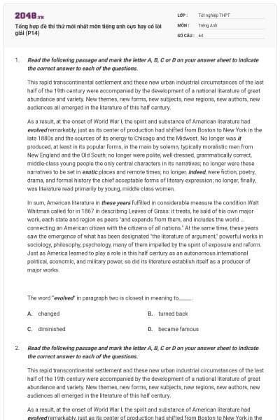 Tổng hợp đề thi thử mới nhất môn tiếng anh cực hay có lời giải (P14)
