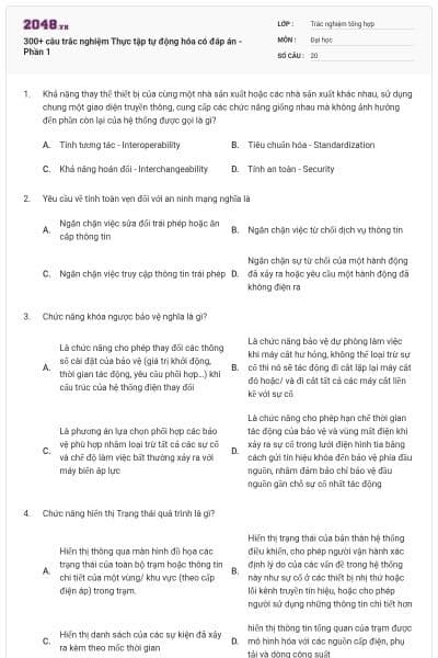 300+ câu trắc nghiệm Thực tập tự động hóa có đáp án - Phần 1