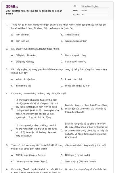 300+ câu trắc nghiệm Thực tập tự động hóa có đáp án - Phần 6
