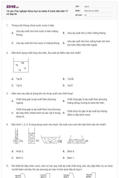 10 câu Trắc nghiệm Khoa học tự nhiên 8 Cánh diều Bài 17 có đáp án