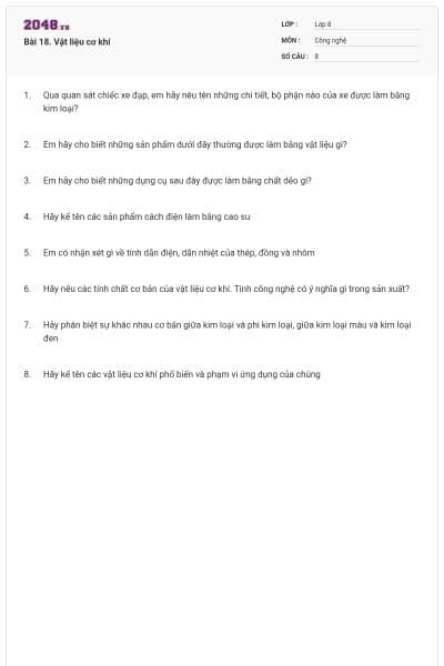 Bài 18. Vật liệu cơ khí