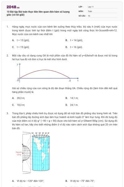 10 Bài tập Bài toán thực tiễn liên quan đến hàm số lượng giác (có lời giải)