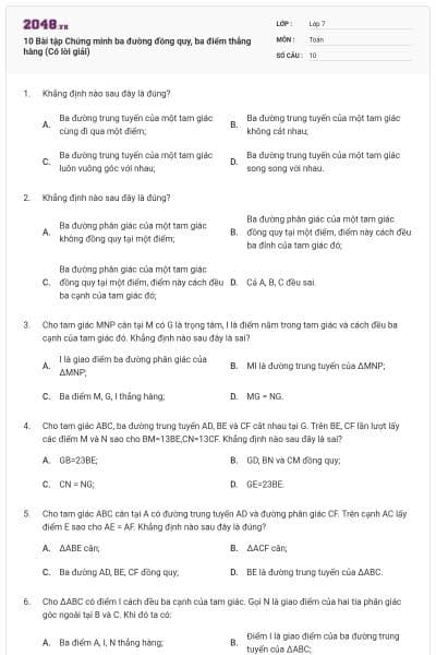 10 Bài tập Chứng minh ba đường đồng quy, ba điểm thẳng hàng (Có lời giải)
