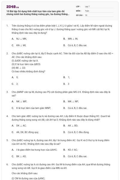 10 Bài tập Sử dụng tính chất trực tâm của tam giác để chứng minh hai đường thẳng vuông góc, ba đường thẳng đồng quy (có lời giải)