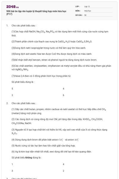 900 bài ôn tập rèn luyện lý thuyết tổng hợp môn hóa học (P17)