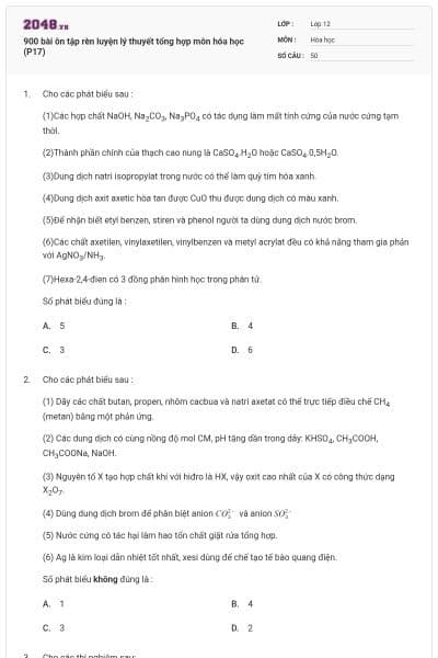 900 bài ôn tập rèn luyện lý thuyết tổng hợp môn hóa học (P17)