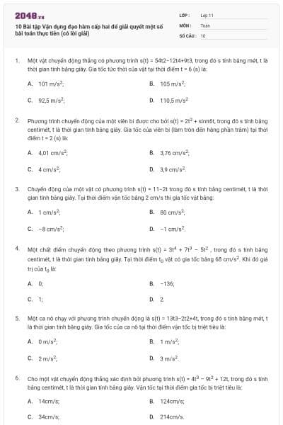 10 Bài tập Vận dụng đạo hàm cấp hai để giải quyết một số bài toán thực tiễn (có lời giải)