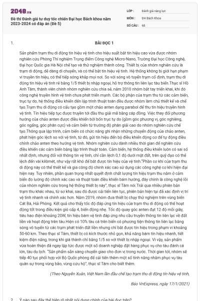 Đề thi Đánh giá tư duy tốc chiến Đại học Bách khoa năm 2023-2024 có đáp án (Đề 5)