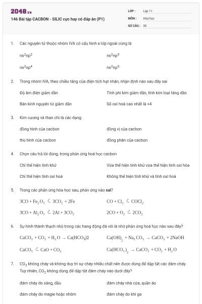 146 Bài tập CACBON - SILIC cực hay có đáp án (P1)