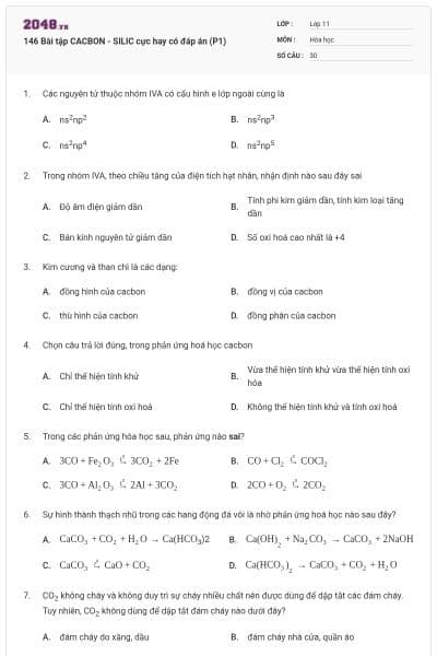146 Bài tập CACBON - SILIC cực hay có đáp án (P1)