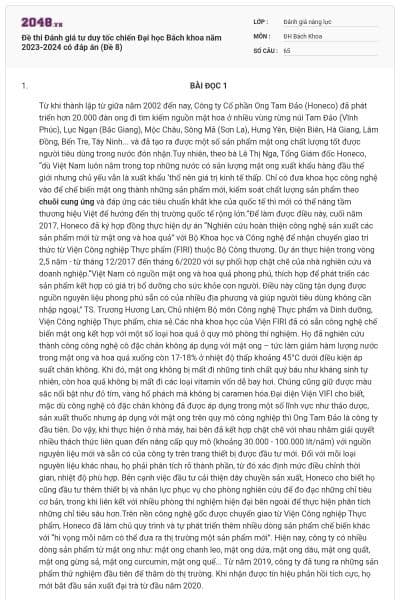 Đề thi Đánh giá tư duy tốc chiến Đại học Bách khoa năm 2023-2024 có đáp án (Đề 8)