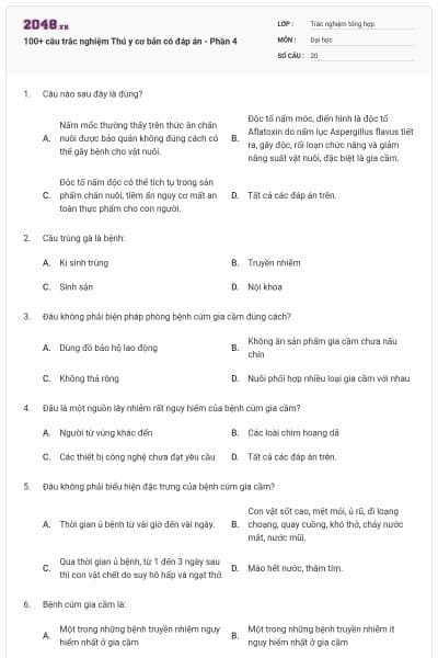 100+ câu trắc nghiệm Thú y cơ bản có đáp án - Phần 4