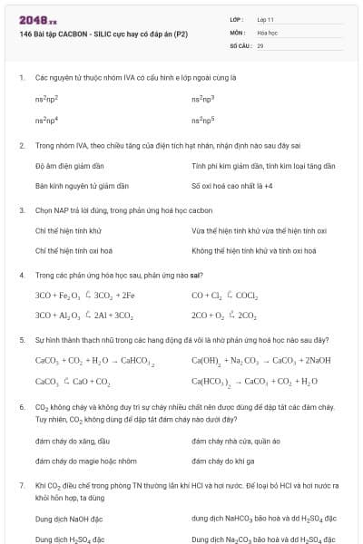 146 Bài tập CACBON - SILIC cực hay có đáp án (P2)