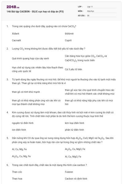 146 Bài tập CACBON - SILIC cực hay có đáp án (P3)