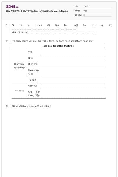 Giải VTH Văn 8 KNTT Tập làm một bài thơ tự do có đáp án