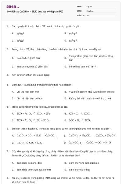 146 Bài tập CACBON - SILIC cực hay có đáp án (P2)