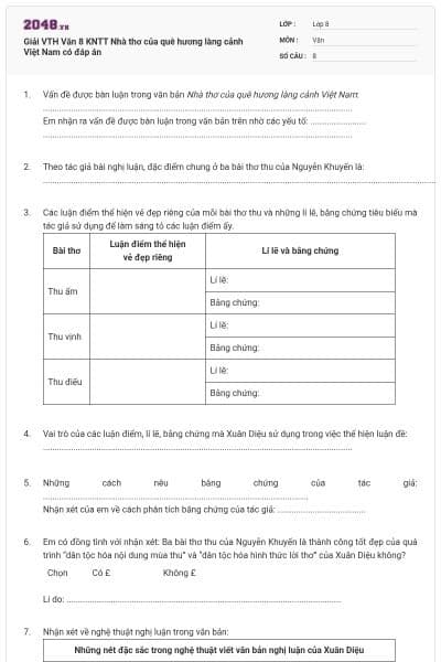 Giải VTH Văn 8 KNTT Nhà thơ của quê hương làng cảnh Việt Nam có đáp án