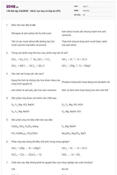146 Bài tập CACBON - SILIC cực hay có đáp án (P5)